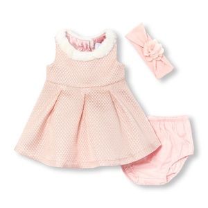 Sleeveless Faux Fur Metallic Jacquard Dress Set